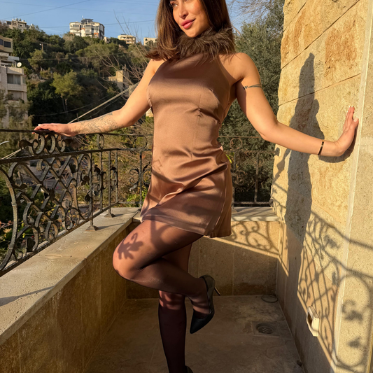 Brown Satin Mini Dress