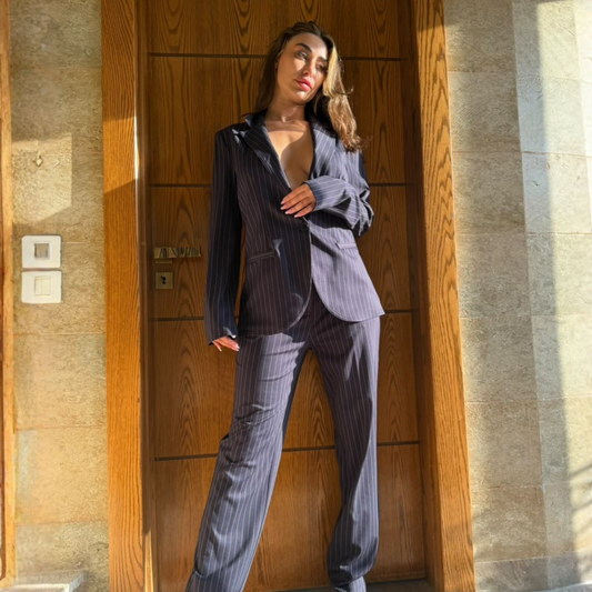 Navy Striped Suit Set