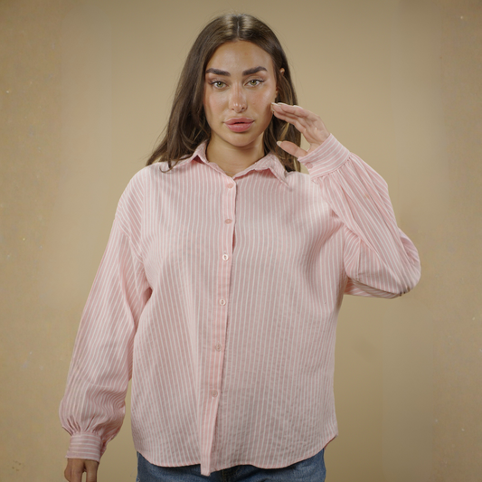 Pink Striped Button Up Top