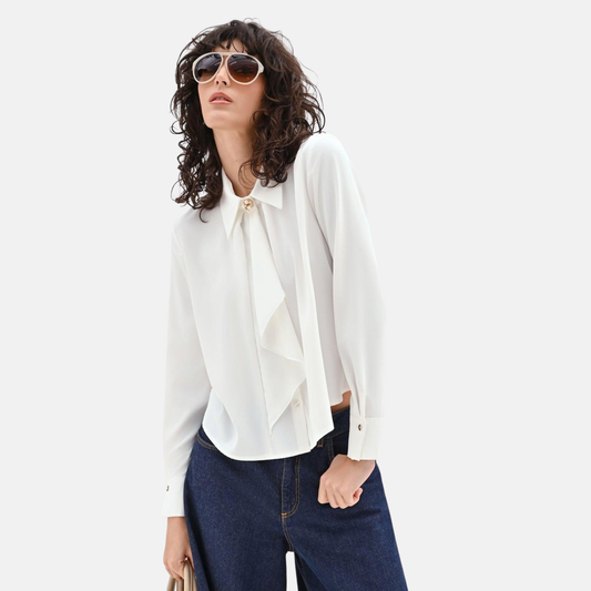 CREAM SHIRT WITH ASYMMETRICAL PLASTRON