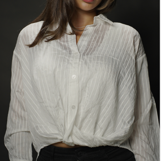 White Stripe Cropped Shirt