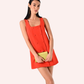 Rinascimento Orange Fitted Dress with Covered Buttons