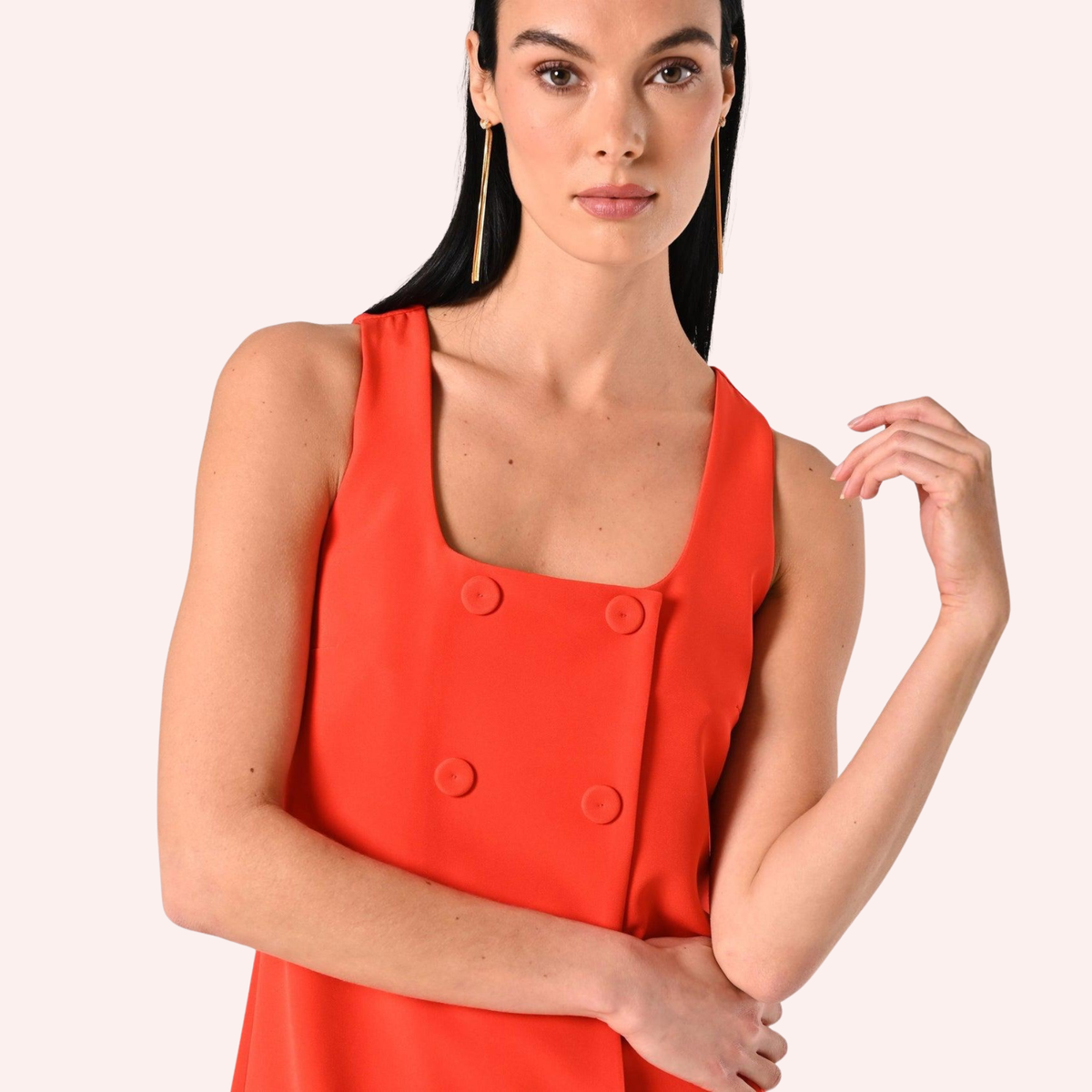 Rinascimento Orange Fitted Dress with Covered Buttons