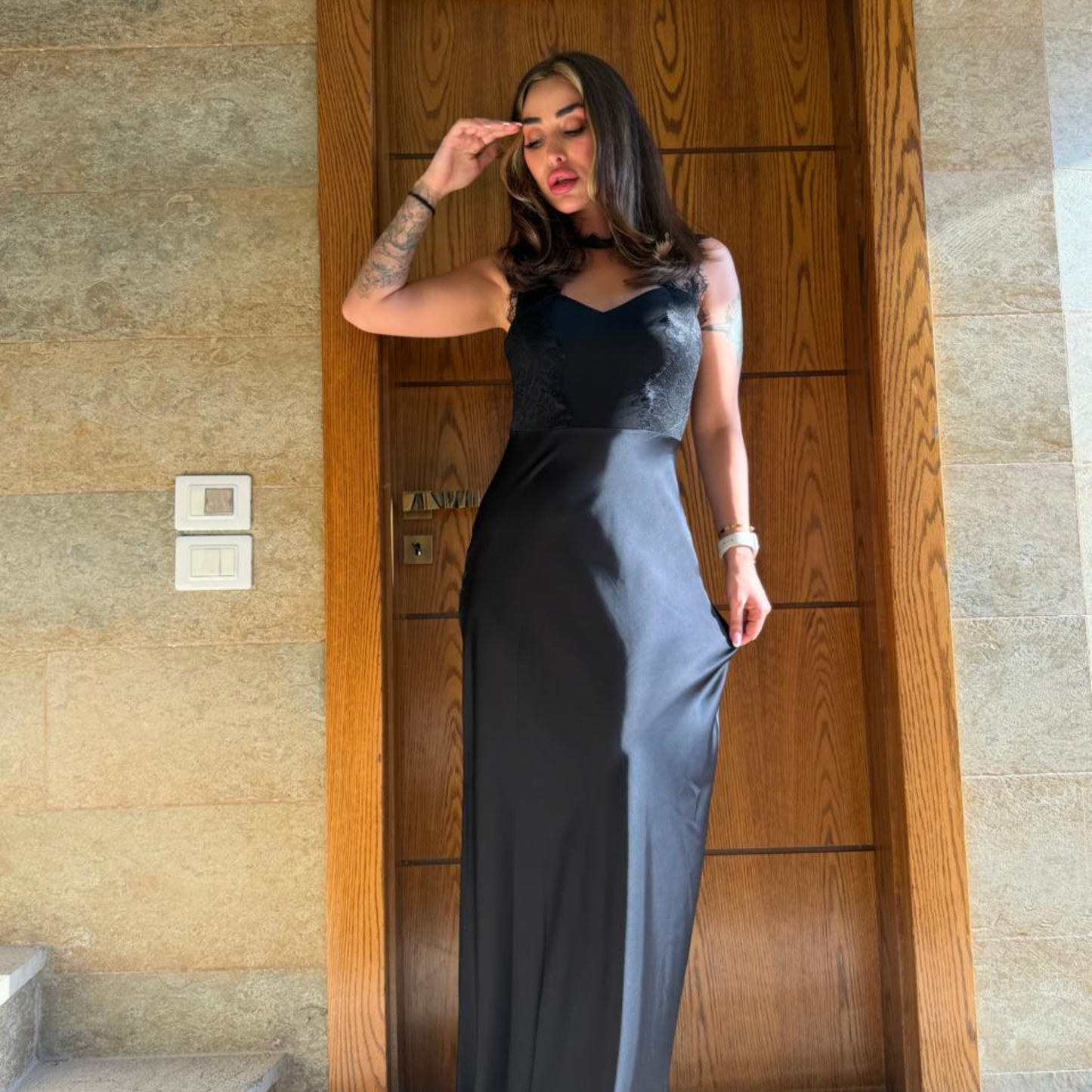Black Lace Bustier Maxi Dress