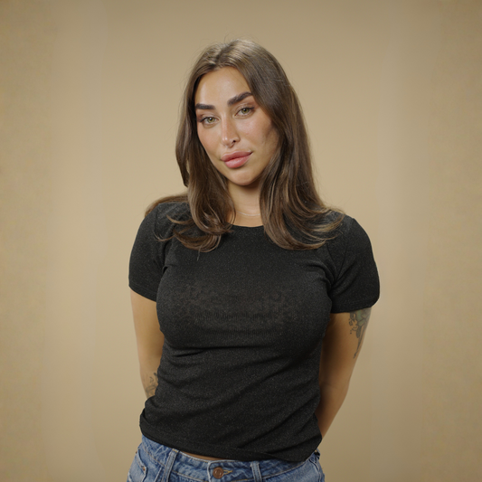 Rinascimento Sheer Black Glitter Top