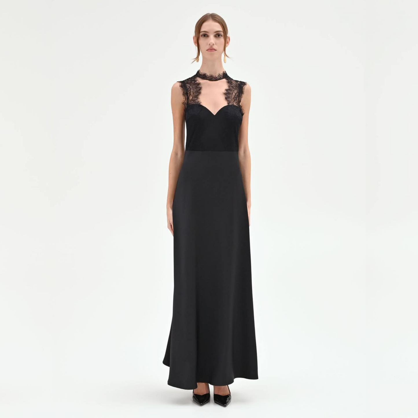 Black Lace Bustier Maxi Dress