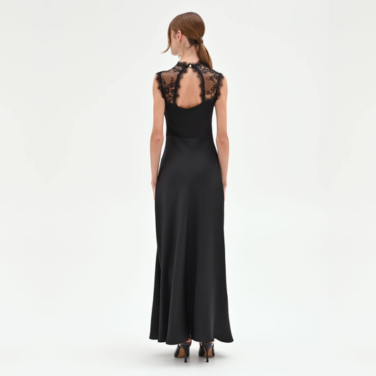 Black Lace Bustier Maxi Dress