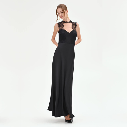 Black Lace Bustier Maxi Dress