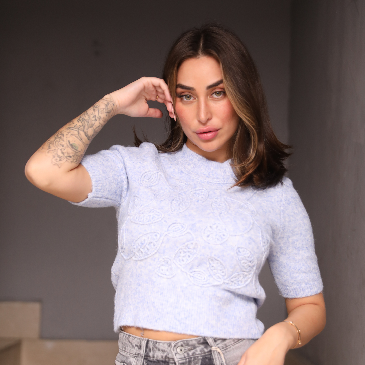 3D Floral Crochet Knit Top