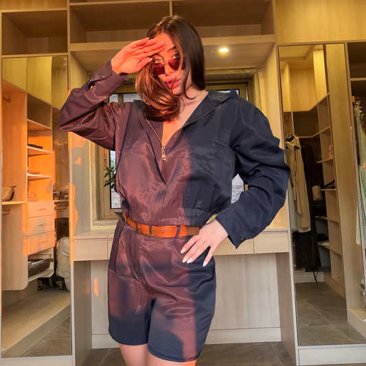 Belted Navy Two-Piece Set