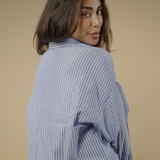 Navy Striped Button Up Top