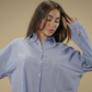 Navy Striped Button Up Top