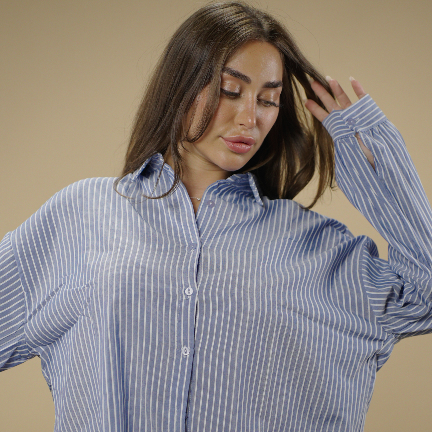 Navy Striped Button Up Top