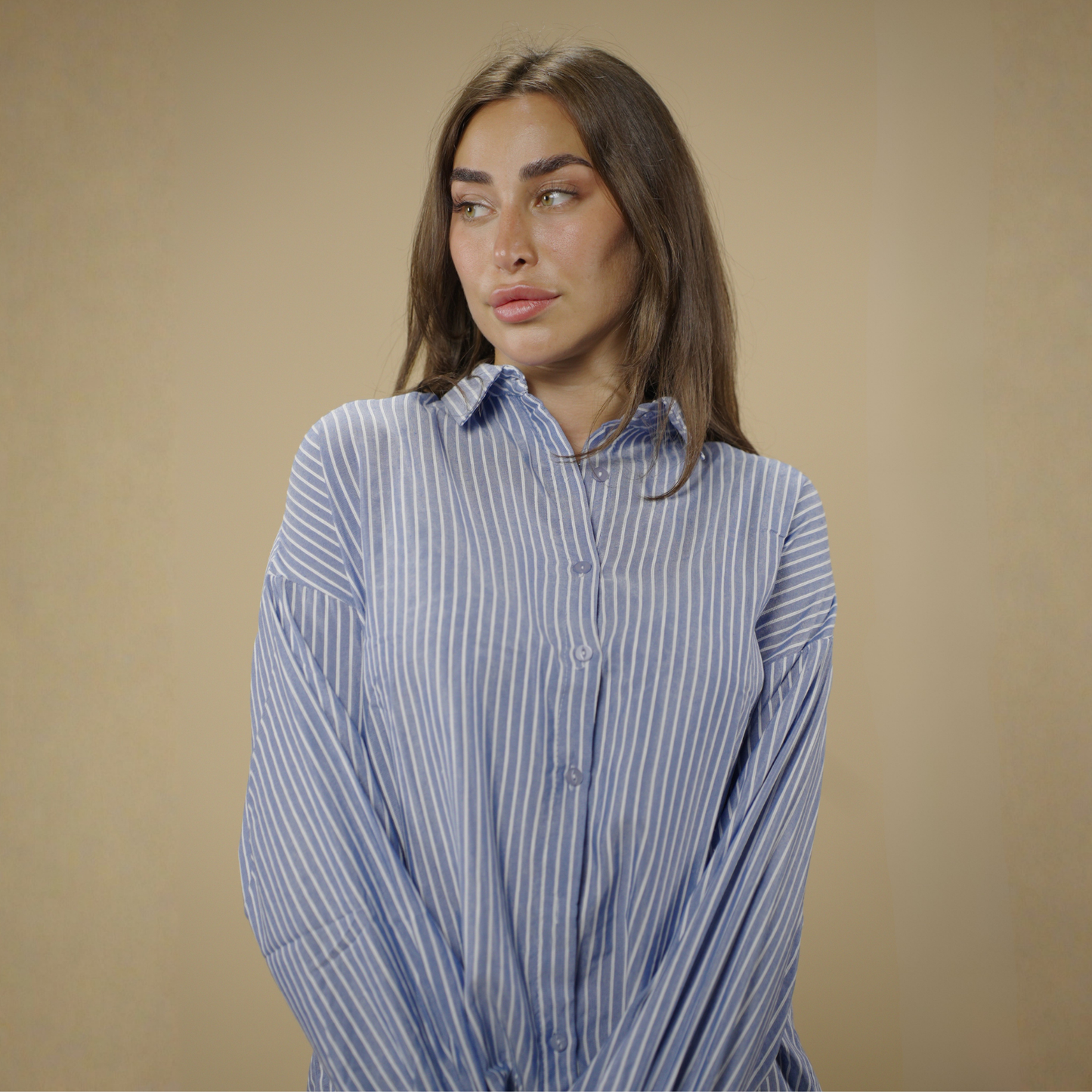 Navy Striped Button Up Top