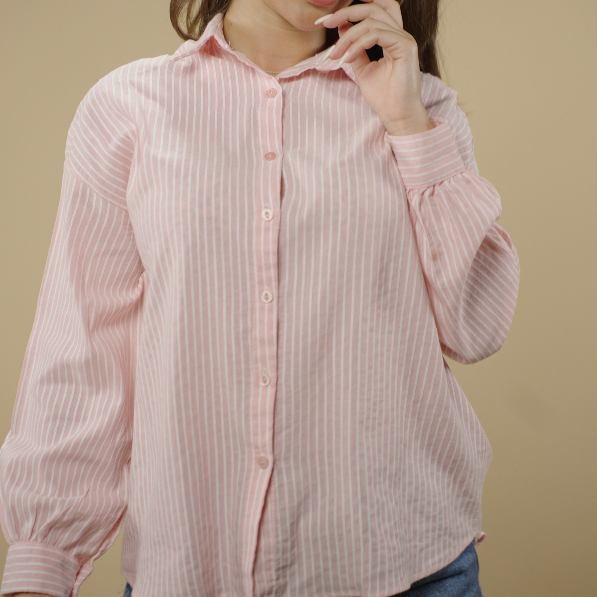 Pink Striped Button Up Top