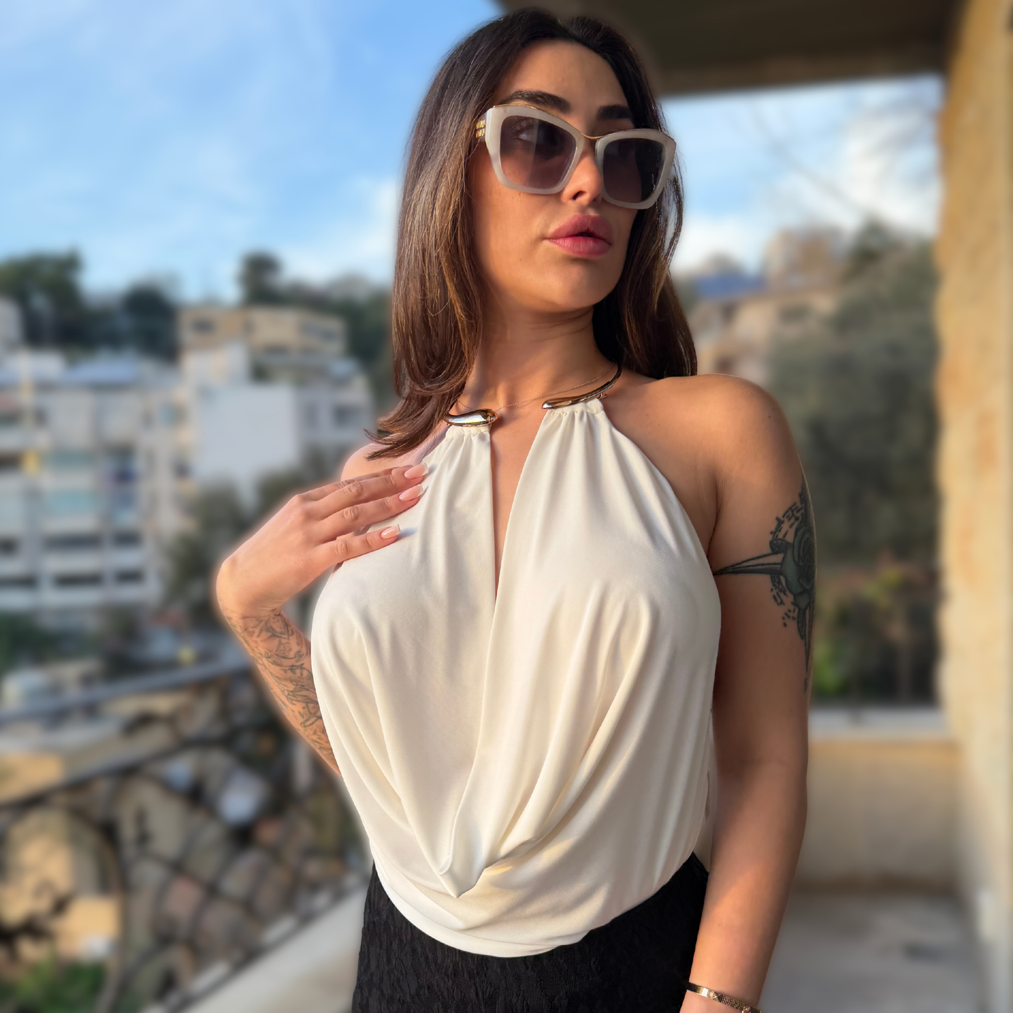 Cowl Neck Backless Top