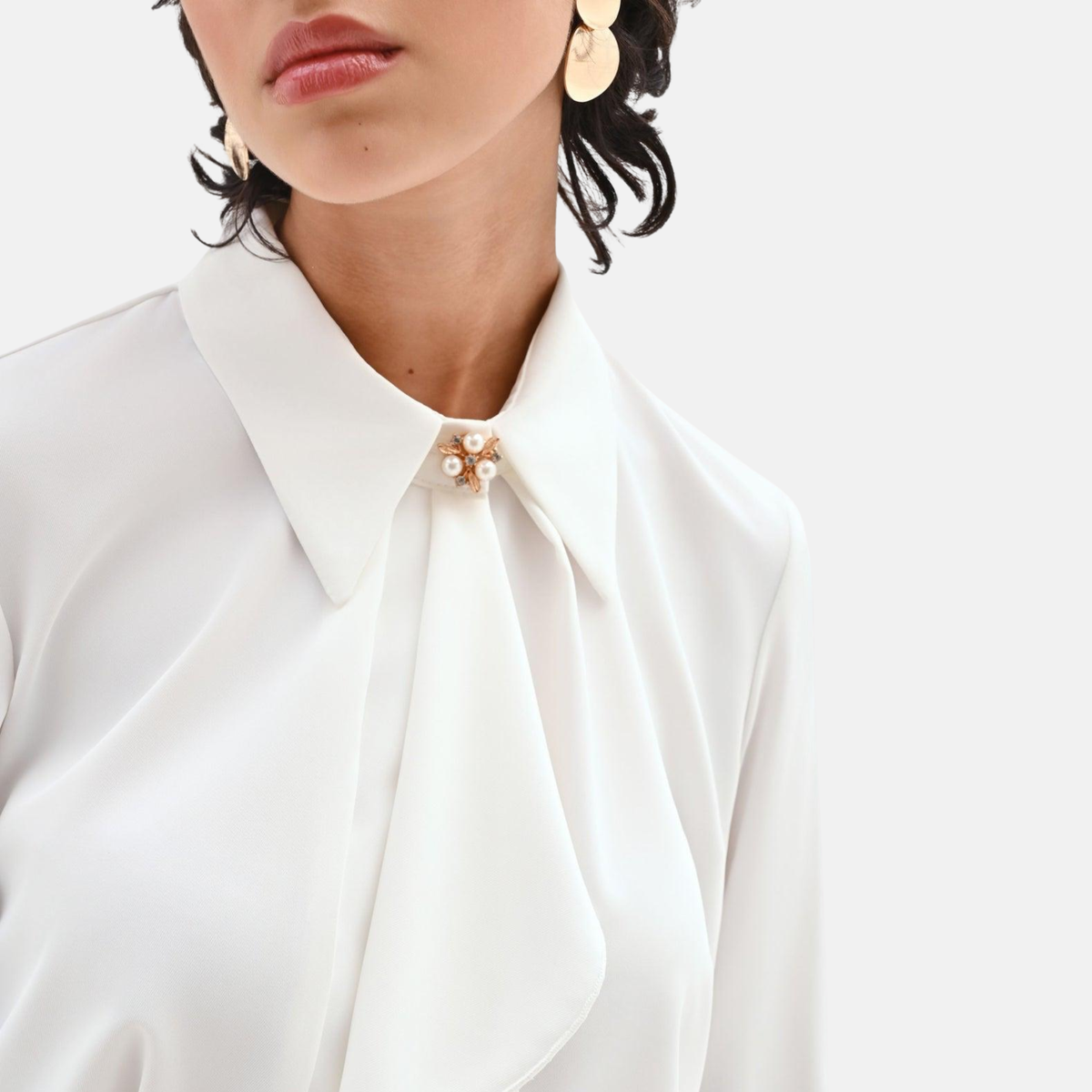 CREAM SHIRT WITH ASYMMETRICAL PLASTRON