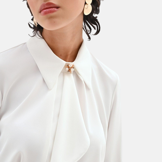 CREAM SHIRT WITH ASYMMETRICAL PLASTRON