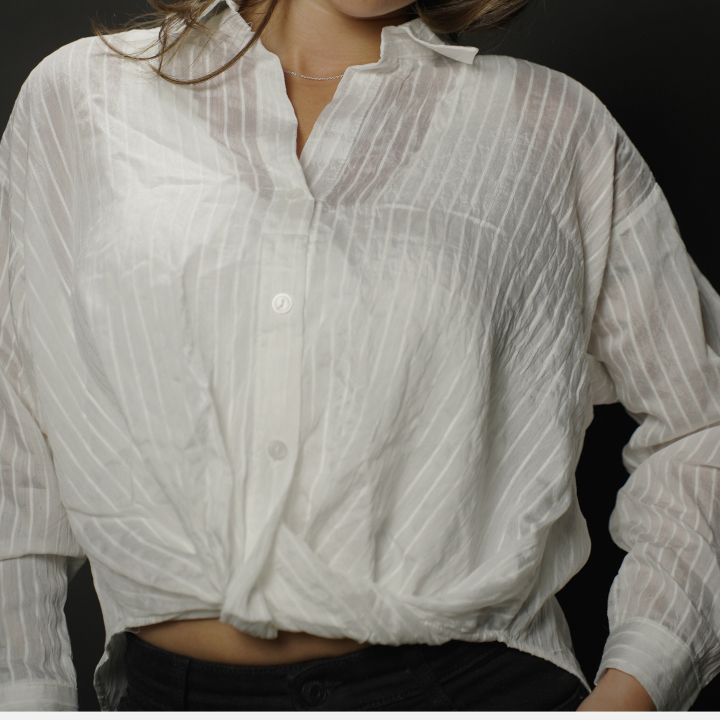 White Stripe Cropped Shirt
